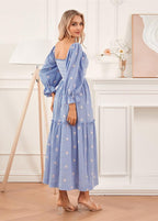 Sininen puuvillaharsosta valmistettu boho-mekko – kuva 3
