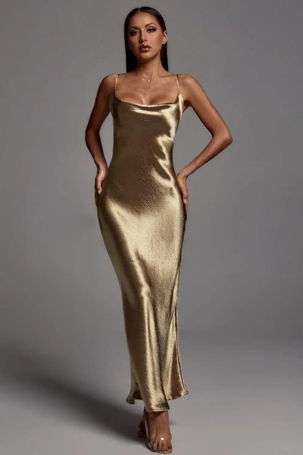 Champagne satiini mekko
