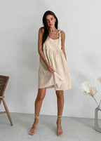 Beige pellavamekko