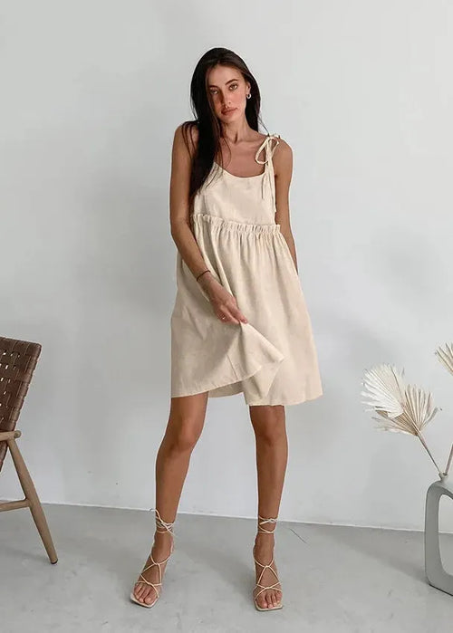 Beige pellavamekko