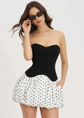 Polka dot pallo olkaimeton mekko