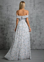 Olkapäät paljastava kukkainen juhlamekko – kuva 2